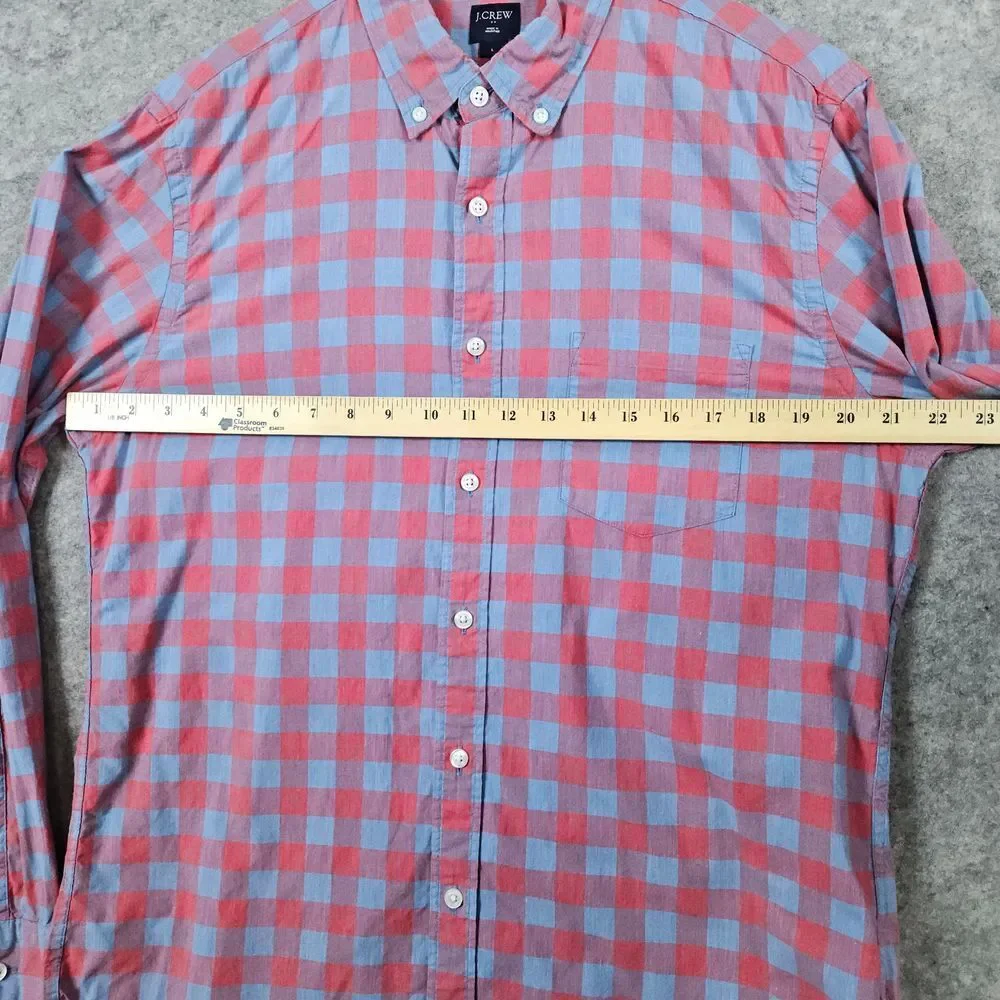 J Crew Men's Slim Fit Shirt Size L‎ Red Blue Checks Preppy Button Up/Down Church